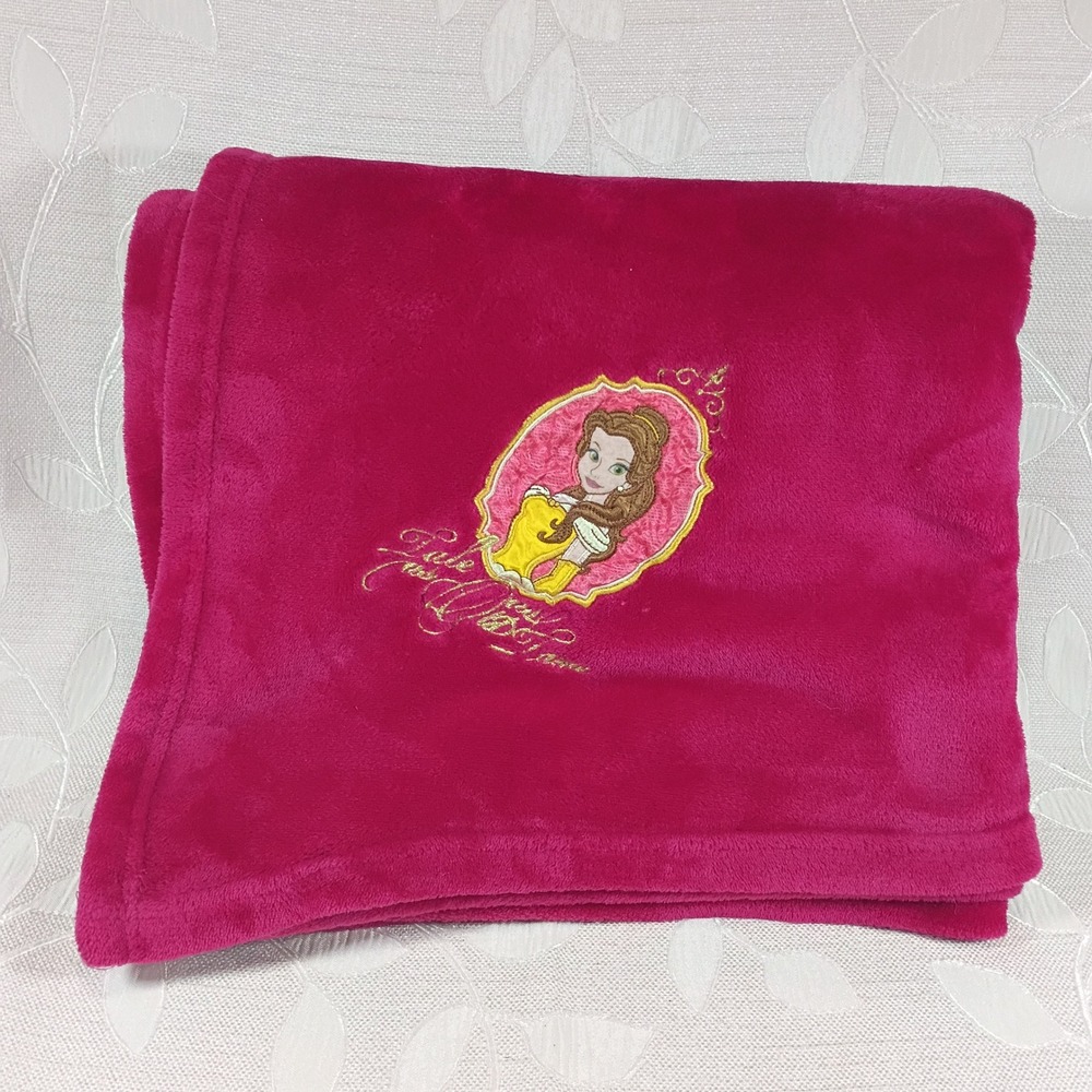 Beauty and the Beast Pink Plush Throw Blanket Disney Store Merch 50"×60"